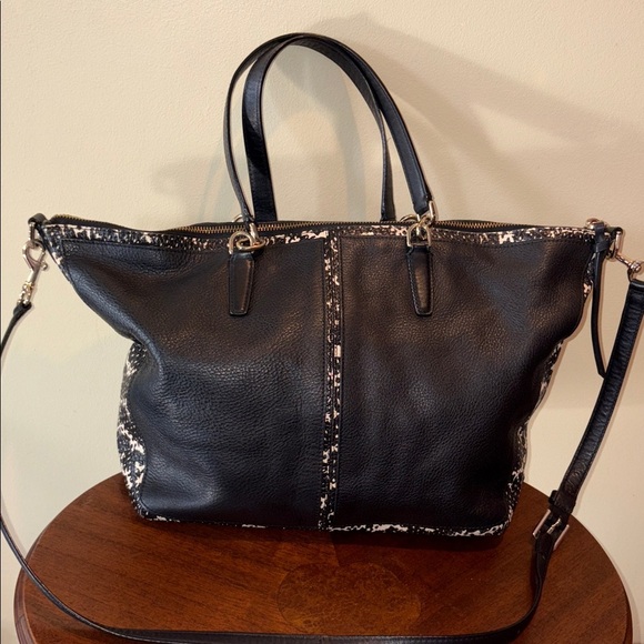 Coach Bleecker 2-tone python black/  white satchel shoulder bag  Italian leather - Picture 9 of 17